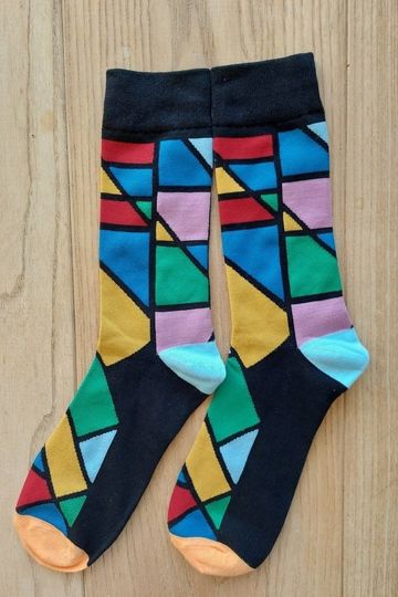 Discover Stained glass socks. Colourful geometric shapes. Art socks.