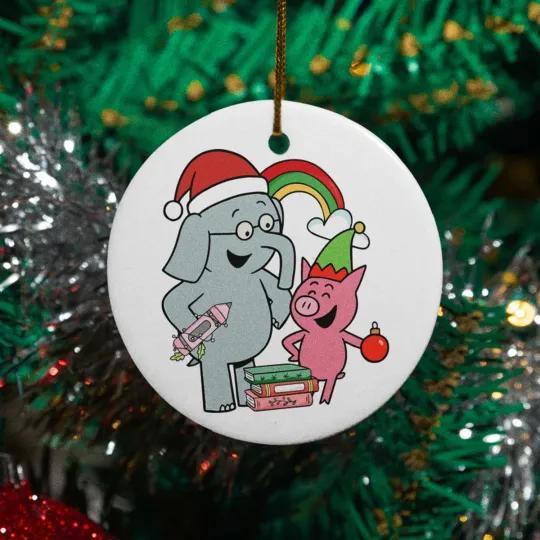 Discover Cute Elephant And Piggie Ceramic Christmas Ornament - Funny Xmas Animal Keepsake
