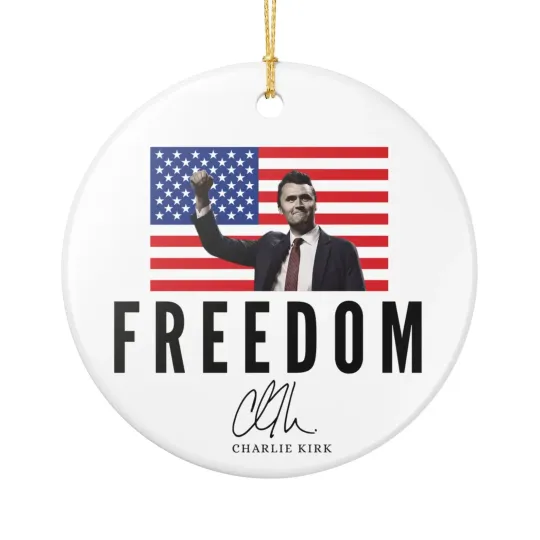 Charlie Kirk Freedom Ceramic Christmas Ornament Patriotic Xmas Holiday Gift