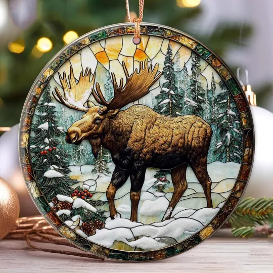 Discover Ceramic Wildlife Moose Ornament – Rustic Painted Glass Effect Christmas Decor