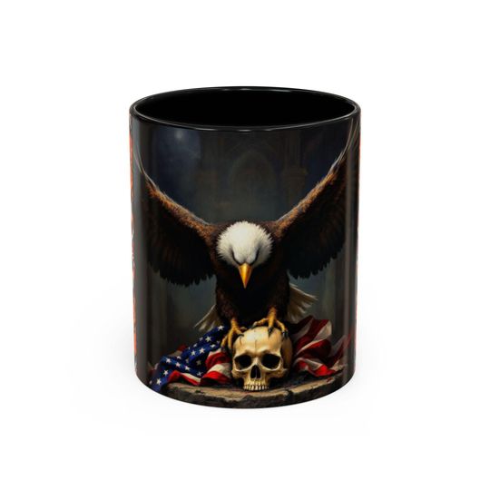 Discover Bald Eagle with Skull and American Flag mug