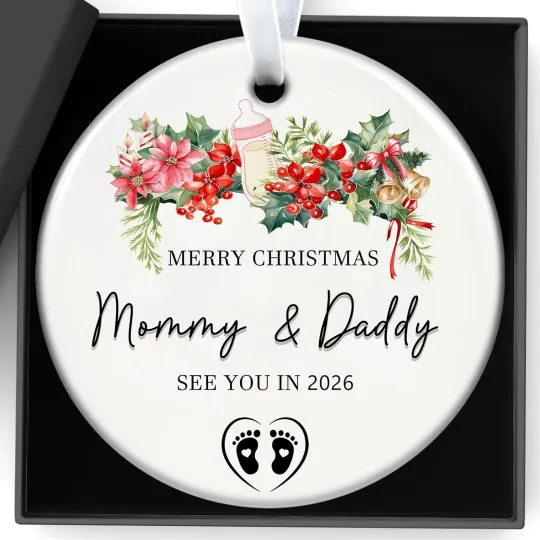Discover Christmas Ornaments Pregnant Announcement Expecting Baby Ornament 2025 Mom Chris