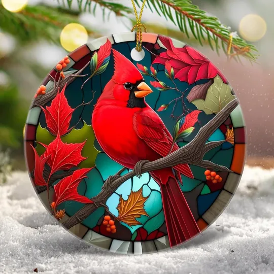 Christmas Tree Hanging Ornament Cardinal Ceramic Car Mirror Holiday Decor Party
