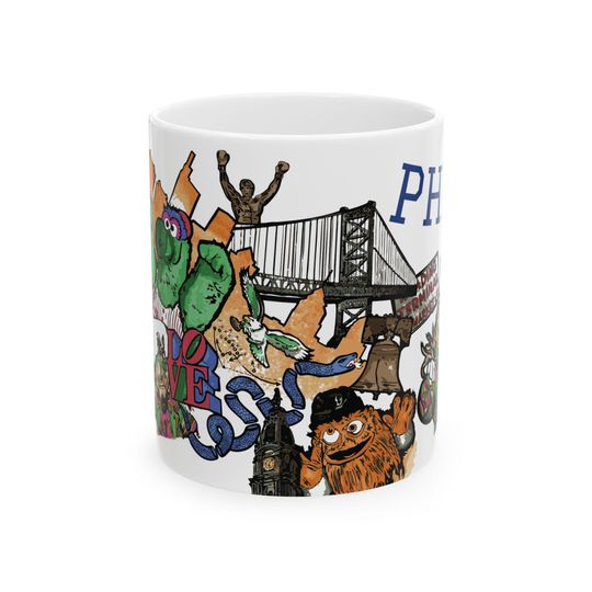 Discover Philadelphia Sports Mug | Hand-Drawn Philly Landmarks 11oz