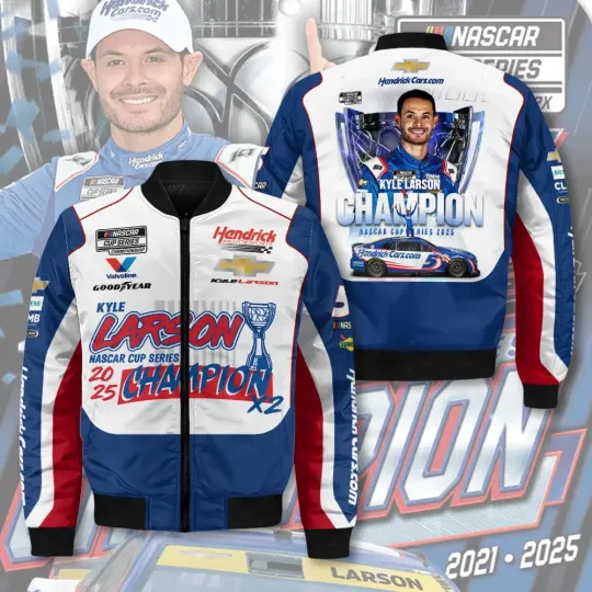 Discover Kyle Larson 2025 NASCAR Cup Series Champion 3D Bomber Jacket, Gift For Dad, Christmas Gift