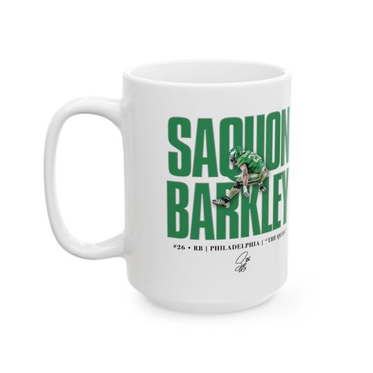 Discover Philadelphia Eagles Saquon Barkley Hurdle Illustration Mug (11oz, 15oz)