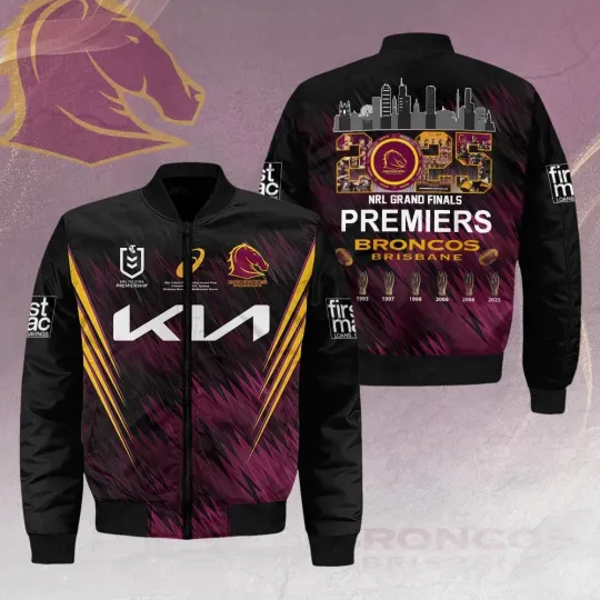 Discover Brisbane Broncos 2025 Premiers 3D Bomber Jacket