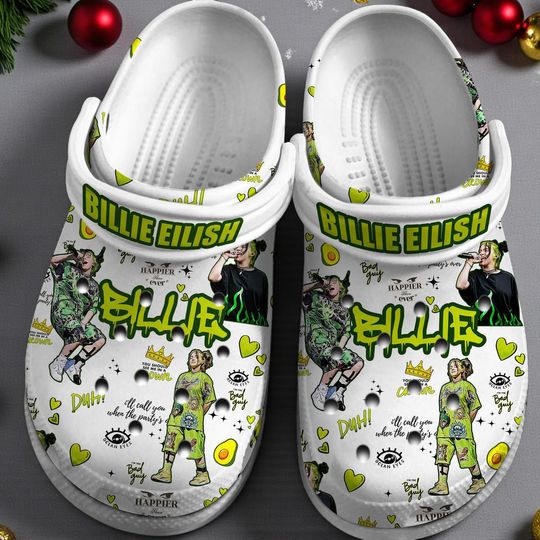 Billie Eilish Music Crocs Crocband Clogs Shoes, Christmas Gift for Kids Men Women, Holiday Crocs