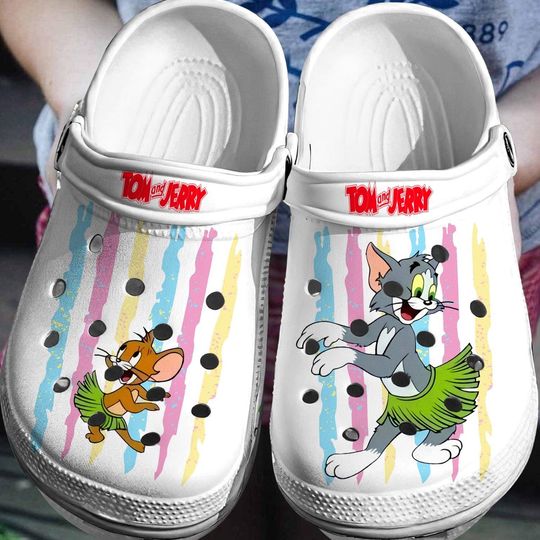 Hawaiian Tom and Jerry Dance Clogs Shoes, Cute Cat Mouse Animal Christmas Crocs Clogs, Holiday Summer Shoes Slippers For Kid