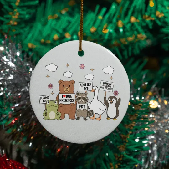Discover Funny Political Ceramic Christmas Ornament – Animal Protest Signs for Freedom