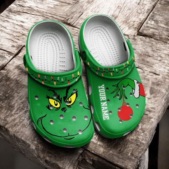 Discover Personalized funny character Clogs Shoes, Custom Name Christmas Crocs Clogs, Green Summer Shoes Slippers For Kid Adults, Funny Gift