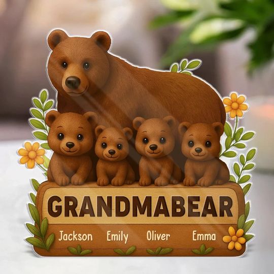 Discover Personalized Grandma Bear Acrylic Plaque  Grandkids Name Sign