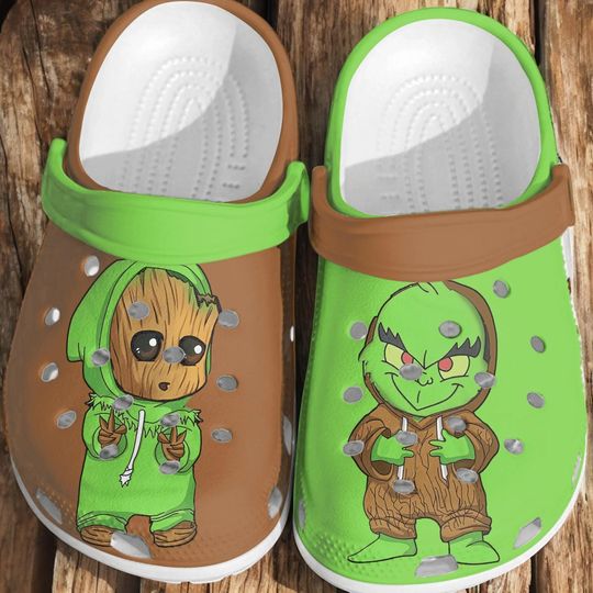 funny character Groot Clogs Shoes, Inverse funny character Christmas Crocs Clogs, Green Shoes Comfortable Crocband For Kid Adults, Custom Gift