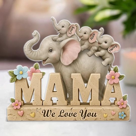 Discover Personalized Elephant Family Acrylic Plaque - Custom Nana Gift