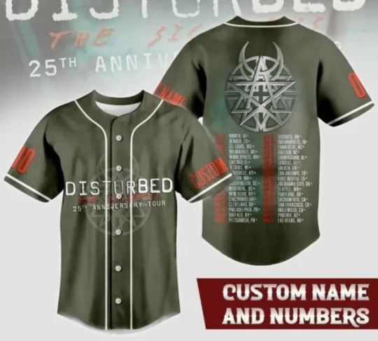 Discover Disturbed 25th Anniversary Tour 2025 Fan Personalized Baseball Jersey