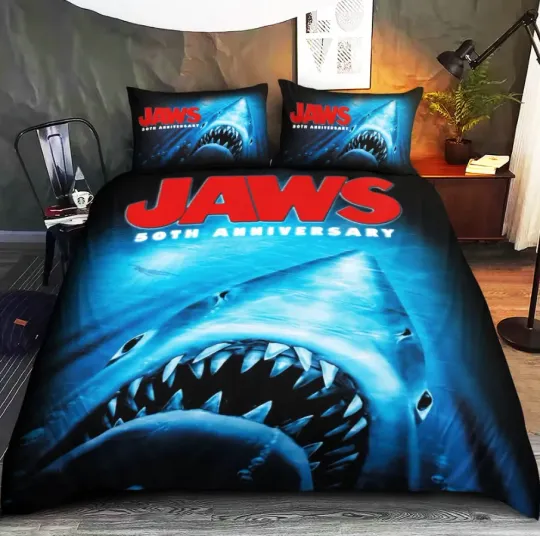 Discover Jaws 50th Anniversary Bedding Set 1975-2025 for Fans