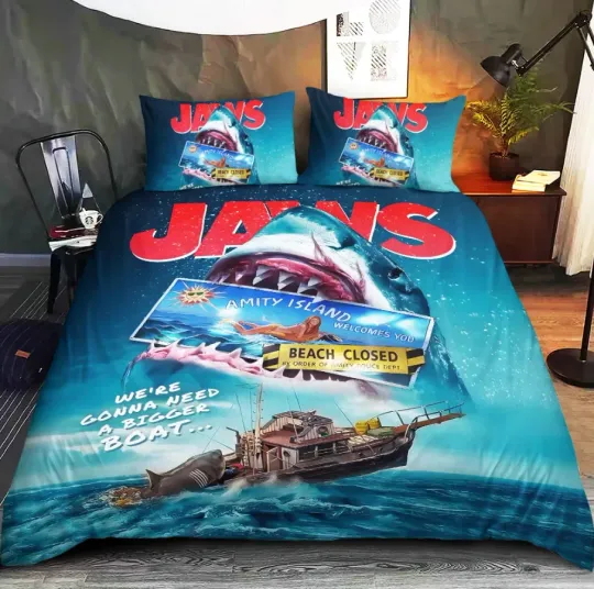 Discover Jaws 50 Years Amity Island Bedding Set Gift For Fans