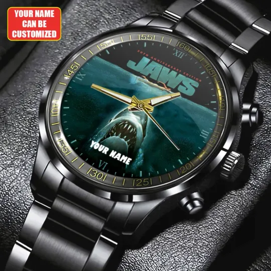 Discover Personalized Jaws Black Stainless Steel Band Watch
