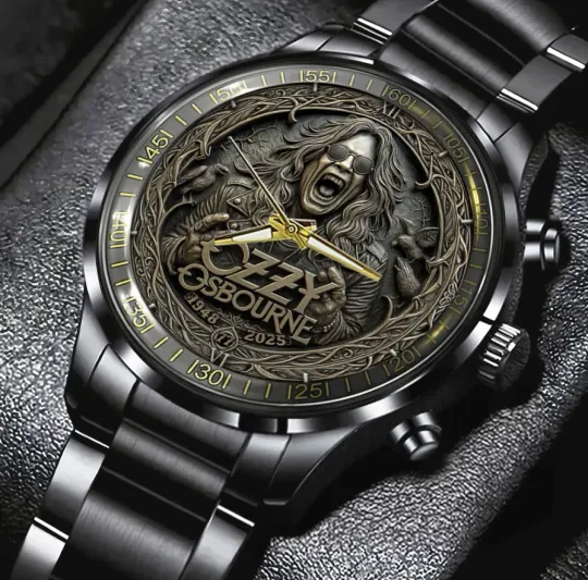 Discover Ozy Osbourne 1948-2025 Steel Band Watch, Black Stainless Steel Accessory