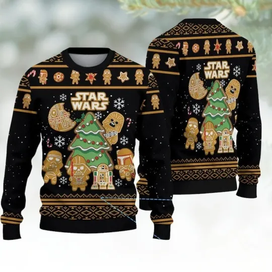 Discover tar Wars Gingerbread Christmas Ugly Sweater, Funny Sci-Fi Holiday Sweatshirt