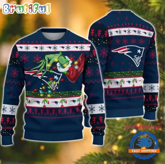 Discover New England Football funny character Hand Christmas Ugly Sweater football Inspired