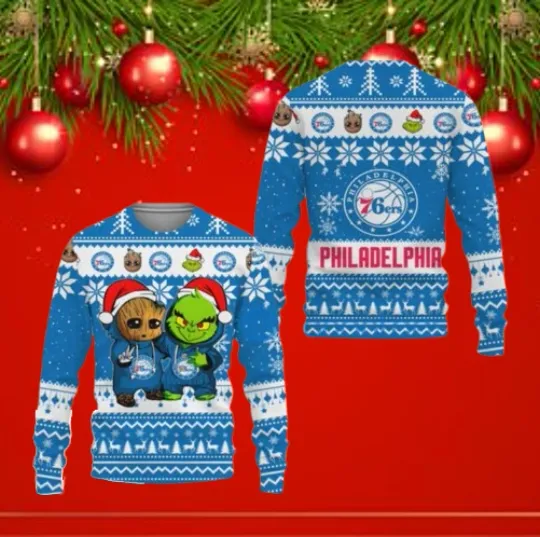 Discover Philadelphia 76ers Inspired Ugly Christmas Sweater 2025 Holiday Unisex Pullover