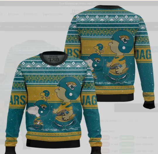 Winter Holiday Ugly Sweater Cartoon Dog Inspired by Jacksonville Football