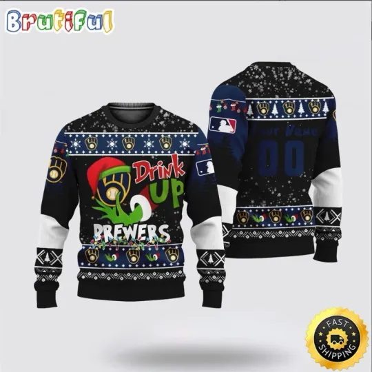 Discover Custom Milwaukee Brewers Inspired Ugly Christmas Sweater funny character Drink Up Gift