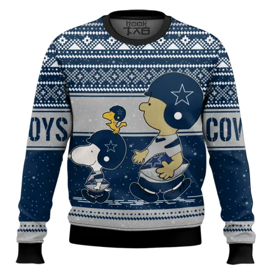 Discover Cartoon Dog Inspired Ugly Christmas Sweater Holiday Football Fan Pullover