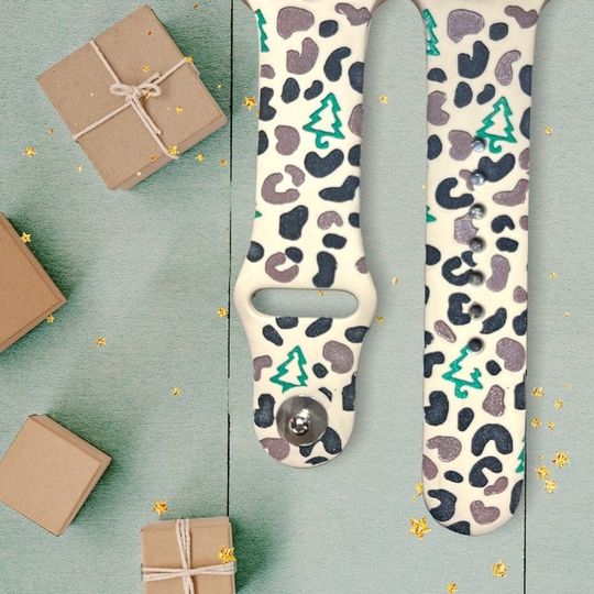 Leopard Christmas Tree Engraved Watch Band for Apple Watch, Samsung, Fitbit