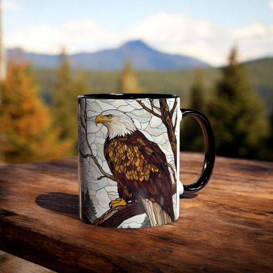 Discover Stained Glass Eagle Mug, 11oz Ceramic Eagle Coffee Mug, Gift for Eagle Lovers, Bird Enthusiast Present, Patriotic Gift for Wildlife Admirers