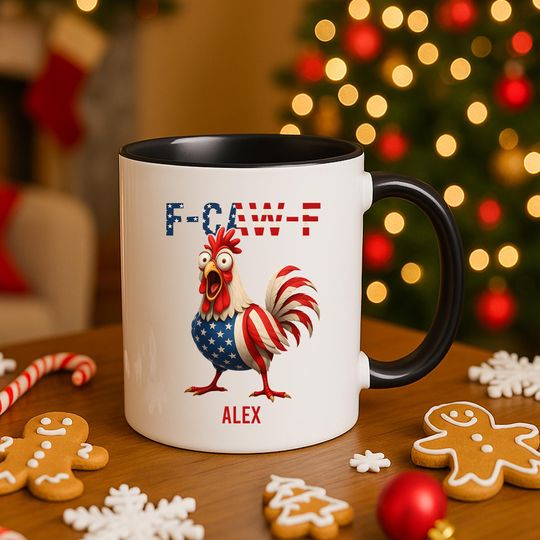 Discover Custom F-Caw-F Funny Chicken Mug, Funny Rooster Mug, Friend Funny Christmas Gift, Farm Animal Coffee Cup, F-Caw-F Rooster Coffee Mug