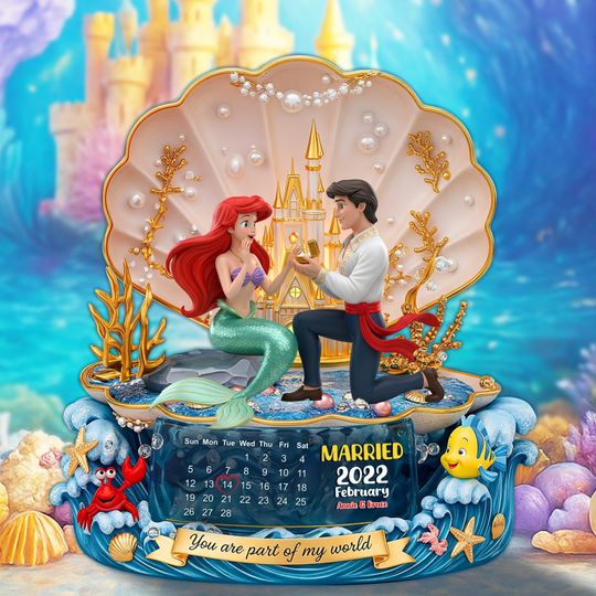 Personalized Little Princess Wedding Acrylic Plaque, Custom Calendar Couple Gift, Under the Sea Anniversary Keepsake