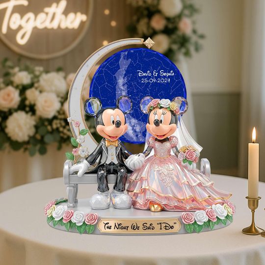Personalized  Wedding Acrylic Plaque, Custom Mouse Cartoon Couple,  Bride and Groom Anniversary Gift