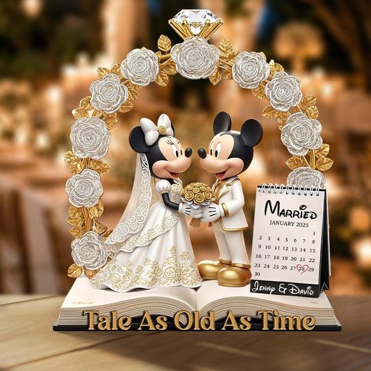 Discover Personalized  Wedding Acrylic Plaque, Custom Mouse Cartoon Couple,  Bride and Groom Anniversary Gift