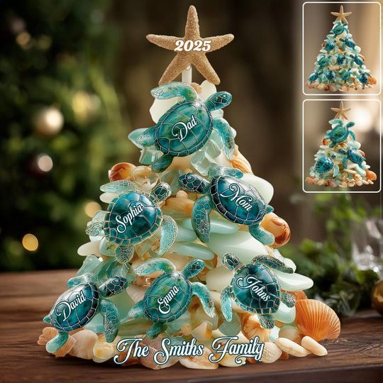 Discover Personalized Sea Turtle Family Acrylic Plaque, Custom Beach Christmas Decoration 2025, Ocean Theme Family Gift, Coastal Home Decor Sign