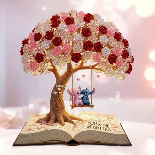 Blue Alien Couple Love Tree Acrylic Plaque, Personalized Wedding Gift For Fans