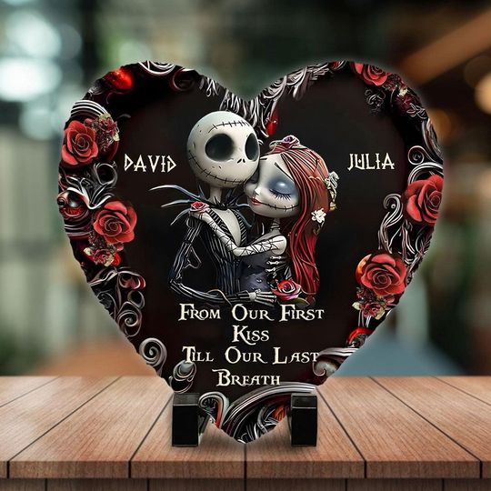 Jack & Sally Couple Stone Plaque, Dark Romance Gift, Custom Couple Names, Personalized Love Decor