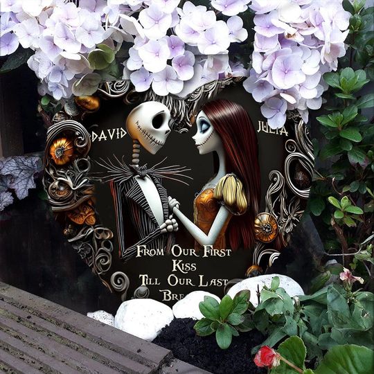 Jack & Sally Couple Stone Plaque, Dark Romance Gift, Custom Couple Names, Personalized Love Decor