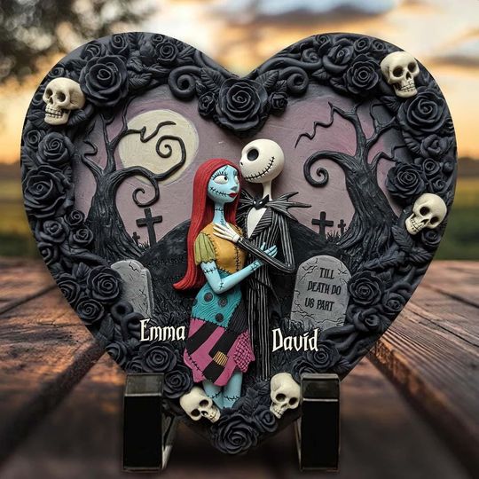 Jack & Sally Couple Stone Plaque, Dark Romance Gift, Custom Couple Names, Personalized Love Decor