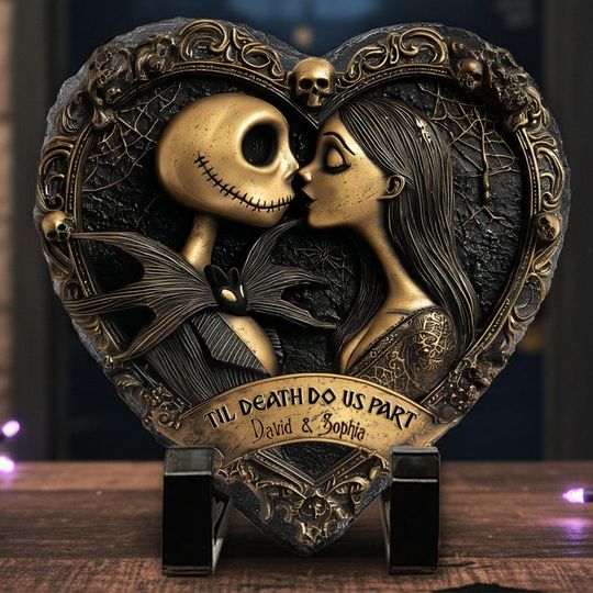 Jack & Sally Couple Stone Plaque, Dark Romance Gift, Custom Couple Names, Personalized Love Decor