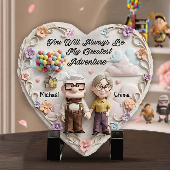 Custom Adventure Couple Heart Stone  Carl Ellie Old Couple Gift   Cartoon Style Anniversary