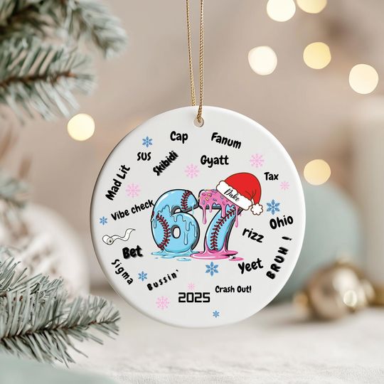 Discover Custom Name 67 Sport Ornament, Acrylic Soccer Baseball Volleyball Basketball Ornament, Six Seven Gen Alpha Humor, Funny Slang 67 Meme Gift