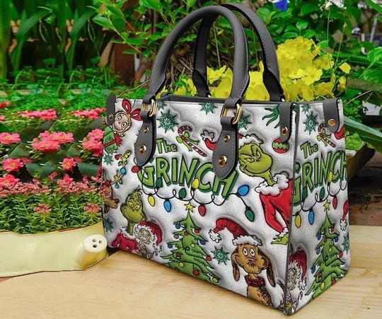 Discover Personalized funny character Christmas Leather Handbag, funny character Women Bags, Custom Leather Bag, funny character Lovers Handbag, Woman Handbag, Christmas Gifts