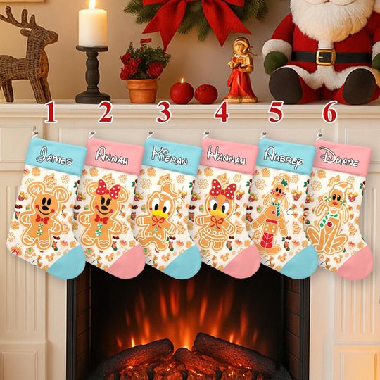 Discover Personalized Disney Gingerbread Christmas Stocking for Boys and Girls, Mickey And Friends Gingerbread Xmas Stocking Home Decoration