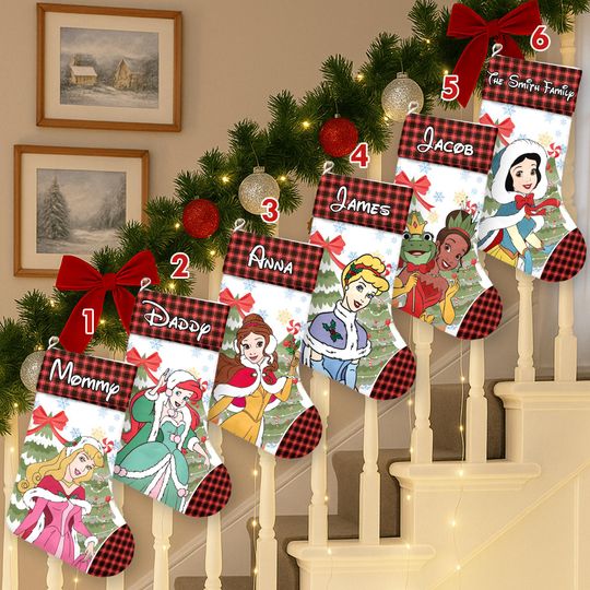Discover Disney Princess Xmas Stocking, Aurora Cinde Christmas Stockings, Belle Snow White Tiana Christmas Socks Home Decoration