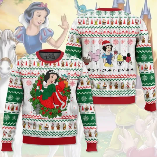 Funny Princess Inspired Ugly Christmas Sweater Snow White Theme Holiday Pullover