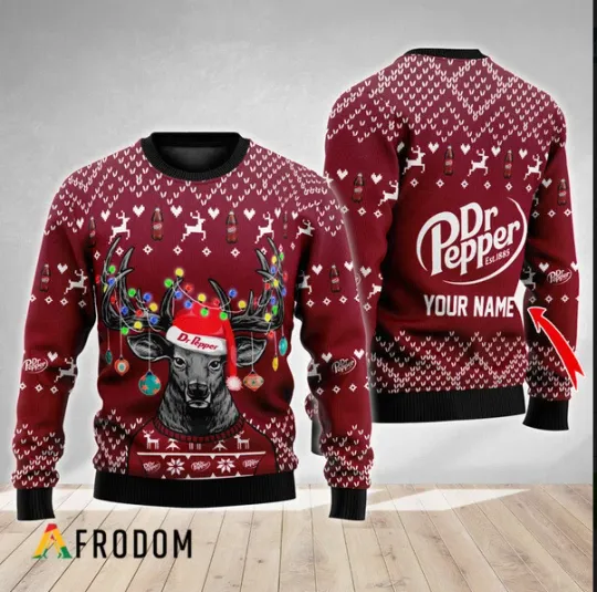 Personalized Reindeer Dr Pepper Christmas Ugly Sweater for Holiday Fans