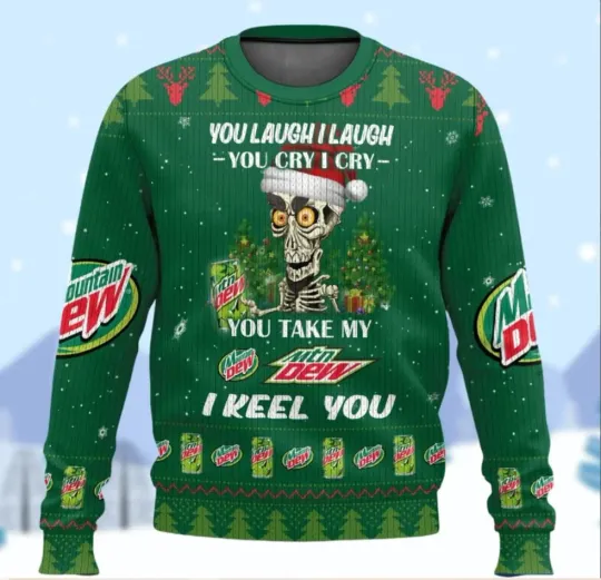 Discover Mountain Dew Inspired Christmas Sweater Funny Soft Drink Skull Ugly Sweater
