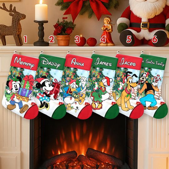 Discover Personalize Mickey And Friends Xmas Stocking, Mickey Mouse Christmas Stockings, Mickey Christmas Socks Home Decoration, Cartoon Stocking